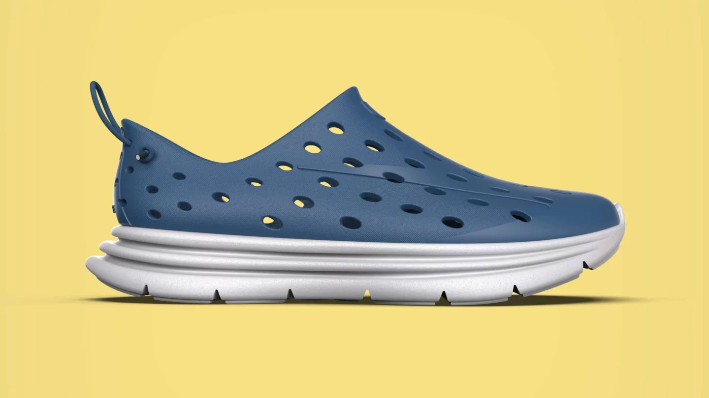 Photoreal 3D visualization of Kane Revive shoes arranged in vibrant colorways by Sprout Studios.
