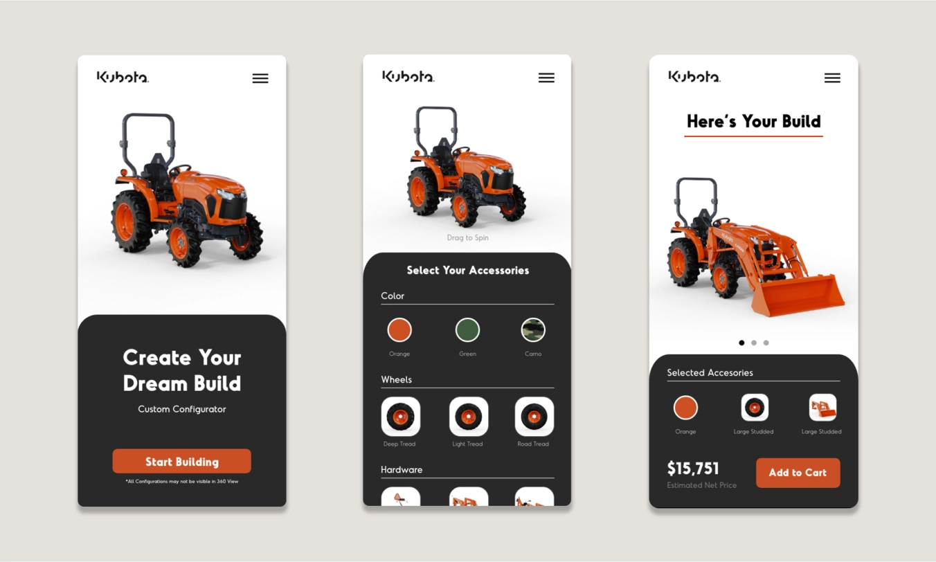 Kubota Tractor product configurator created by Sprout Studios