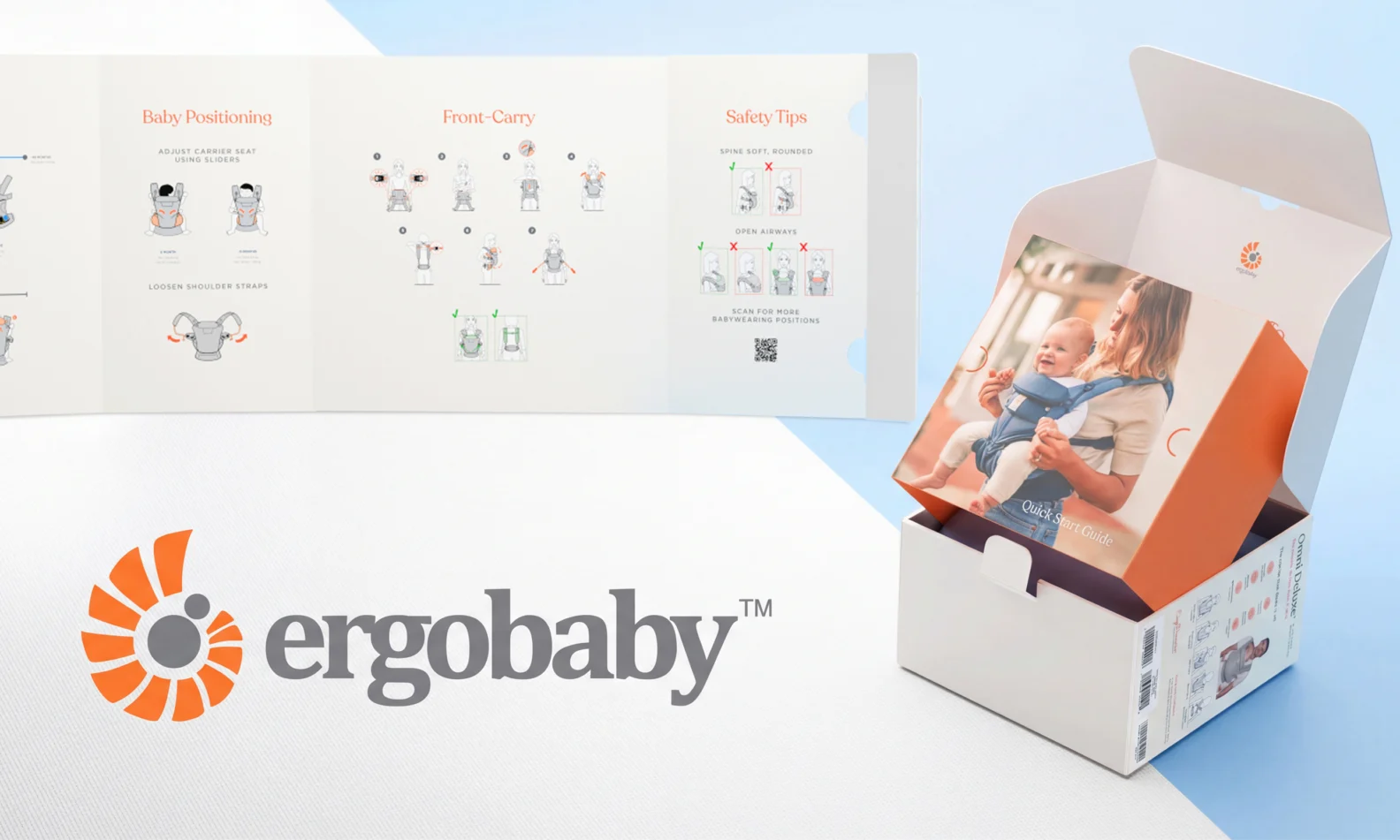 Ergobaby Omni carrier packaging system designed to guide the unboxing experience
