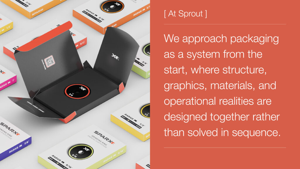Quote: "At Sprout, we approach packaging as a system from the start, where structure, graphics, materials, and operational relaities are designed together rather than solved in sequence."